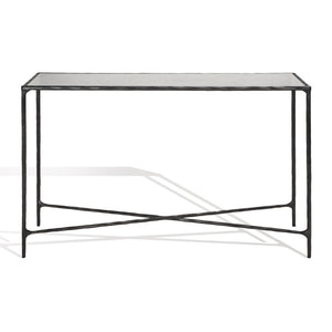 Safavieh JESSA Elegant Forged Metal Console Table with Luxurious Marble Top for Modern Living Spaces Black / White SFV9502D