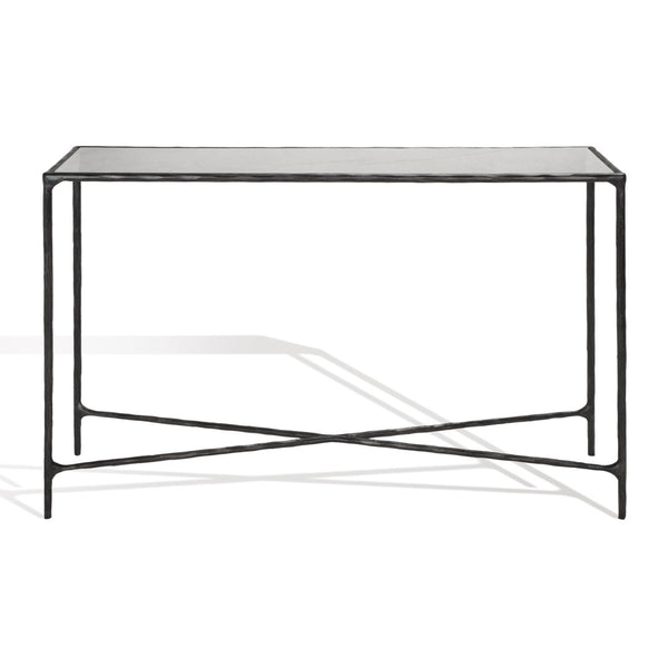 Safavieh JESSA Elegant Forged Metal Console Table with Luxurious Marble Top for Modern Living Spaces Black / White SFV9502D