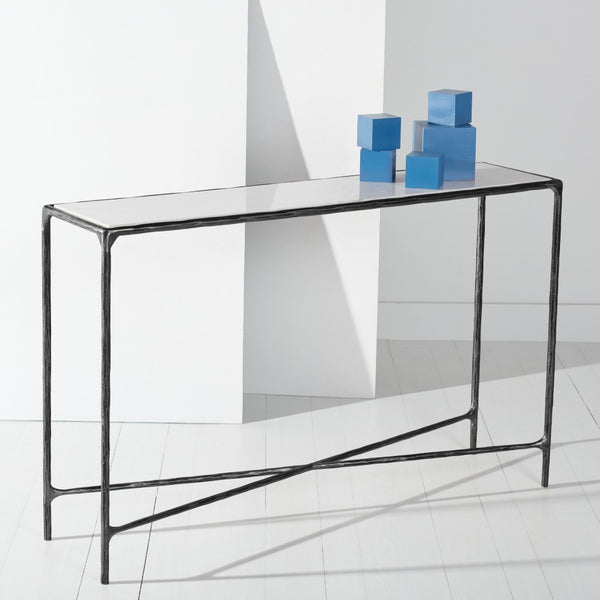 Safavieh JESSA Elegant Forged Metal Console Table with Luxurious Marble Top for Modern Living Spaces Black / White SFV9502D