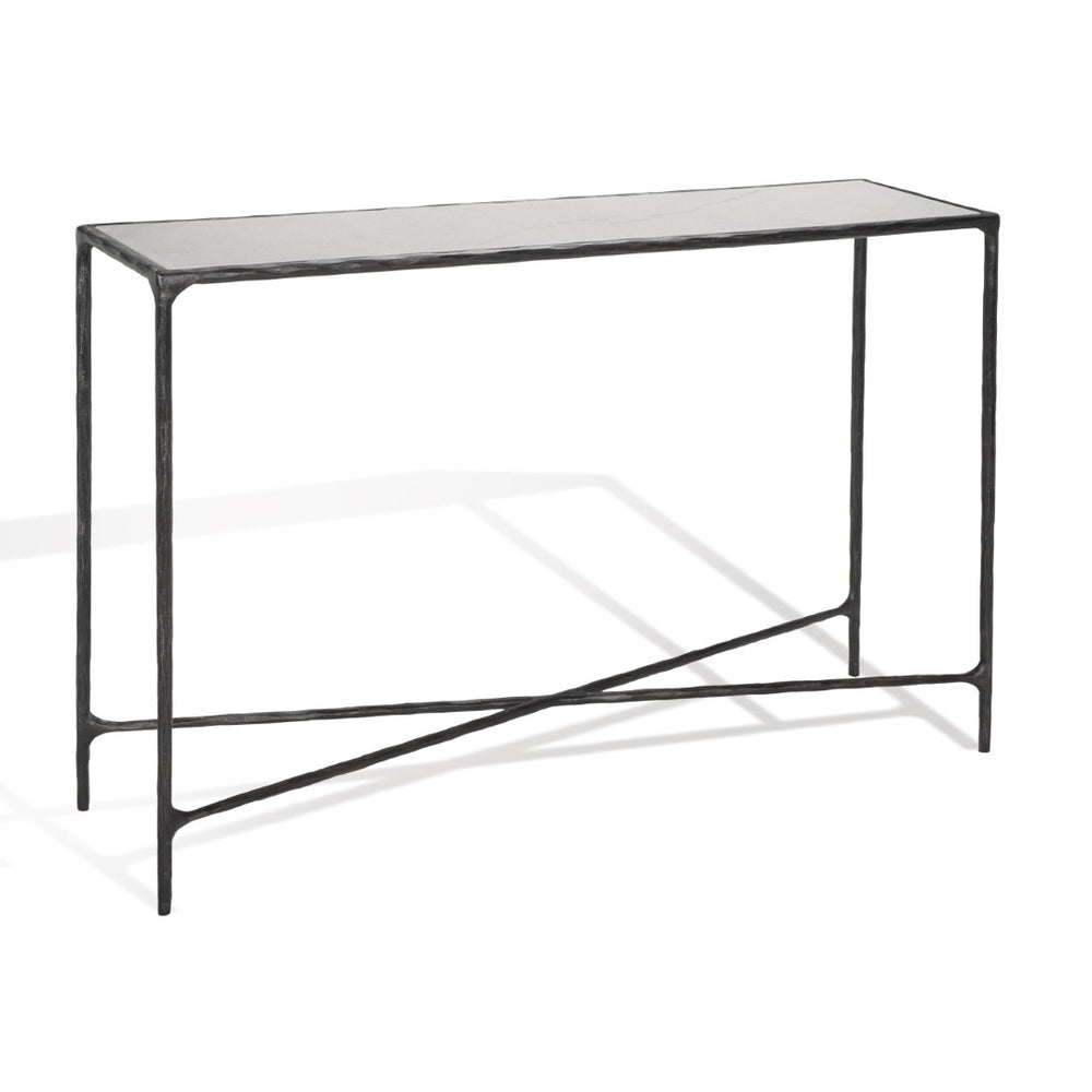 Safavieh JESSA Elegant Forged Metal Console Table with Luxurious Marble Top for Modern Living Spaces Black / White SFV9502D