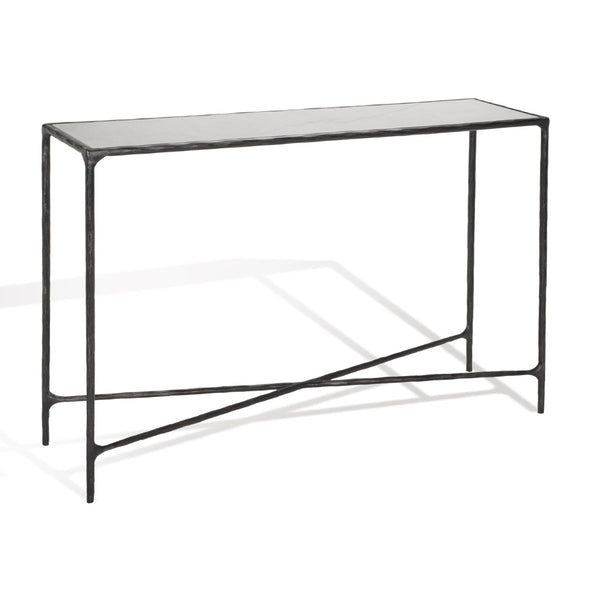 Safavieh JESSA Elegant Forged Metal Console Table with Luxurious Marble Top for Modern Living Spaces Black / White SFV9502D