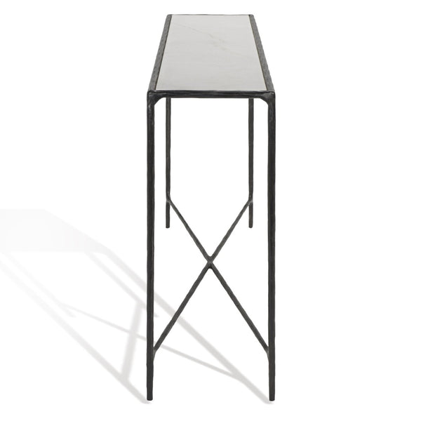 Safavieh JESSA Elegant Forged Metal Console Table with Luxurious Marble Top for Modern Living Spaces Black / White SFV9502D