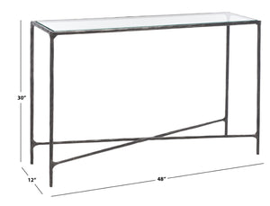 Safavieh JESSA Forged Metal Console Table - Elegant Tempered Glass Top for Modern and Classic Interiors Black SFV9502E