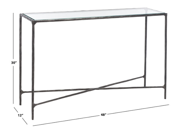 Safavieh JESSA Forged Metal Console Table - Elegant Tempered Glass Top for Modern and Classic Interiors Black SFV9502E
