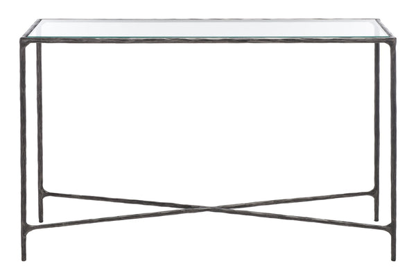Safavieh JESSA Forged Metal Console Table - Elegant Tempered Glass Top for Modern and Classic Interiors Black SFV9502E