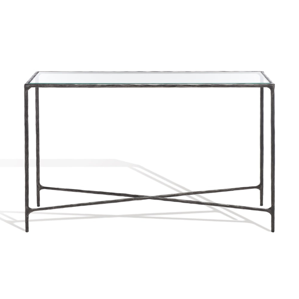 Safavieh JESSA Forged Metal Console Table - Elegant Tempered Glass Top for Modern and Classic Interiors Black SFV9502E