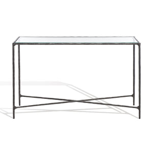 Safavieh JESSA Forged Metal Console Table - Elegant Tempered Glass Top for Modern and Classic Interiors Black SFV9502E