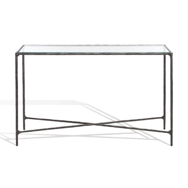 Safavieh JESSA Forged Metal Console Table - Elegant Tempered Glass Top for Modern and Classic Interiors Black SFV9502E