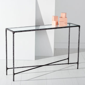 Safavieh JESSA Forged Metal Console Table - Elegant Tempered Glass Top for Modern and Classic Interiors Black SFV9502E