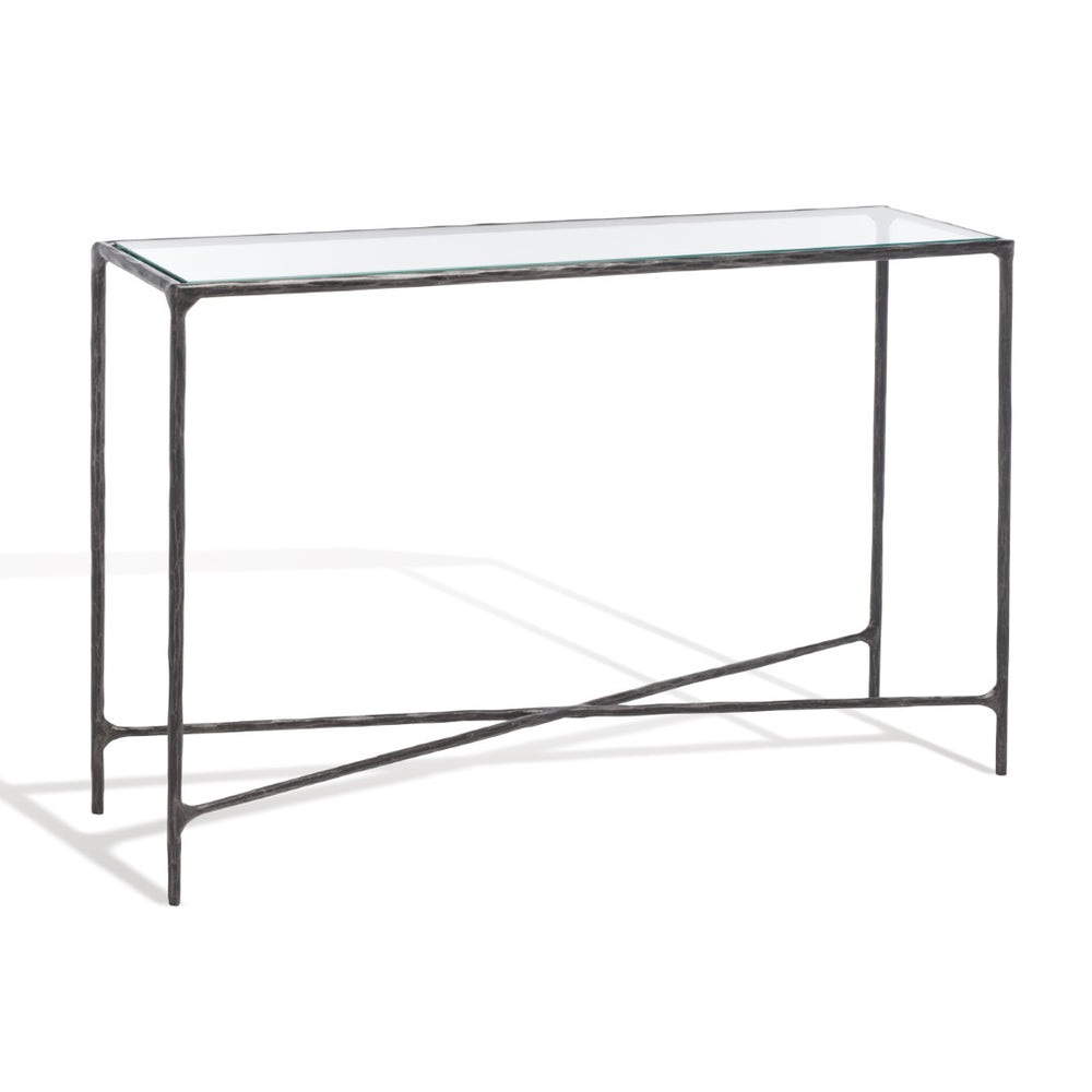 Safavieh JESSA Forged Metal Console Table - Elegant Tempered Glass Top for Modern and Classic Interiors Black SFV9502E