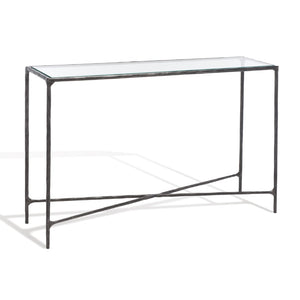Safavieh JESSA Forged Metal Console Table - Elegant Tempered Glass Top for Modern and Classic Interiors Black SFV9502E