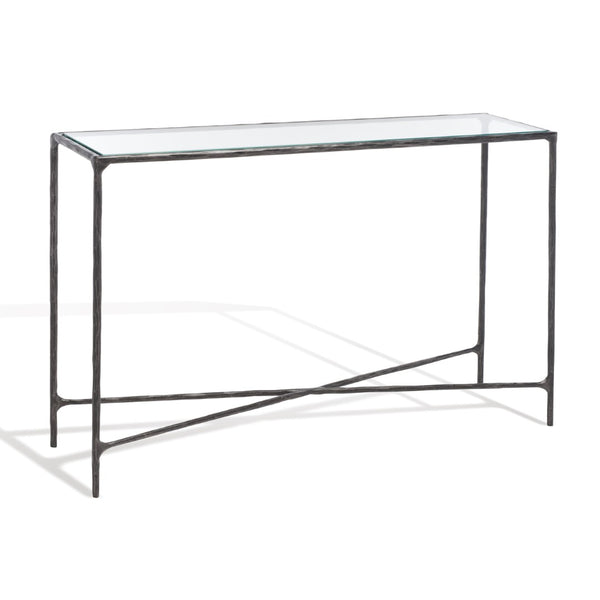 Safavieh JESSA Forged Metal Console Table - Elegant Tempered Glass Top for Modern and Classic Interiors Black SFV9502E