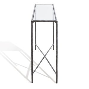 Safavieh JESSA Forged Metal Console Table - Elegant Tempered Glass Top for Modern and Classic Interiors Black SFV9502E
