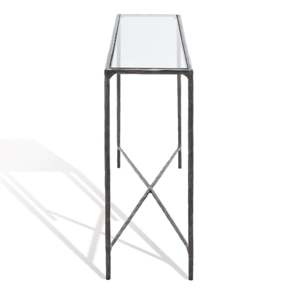 Safavieh JESSA Forged Metal Console Table - Elegant Tempered Glass Top for Modern and Classic Interiors Black SFV9502E