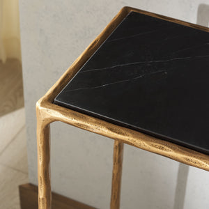 Safavieh Jessa Console Table - Exquisite Brass Frame With Sleek Black Marble Top For Elegant Interiors Brass ,Black Forged Metal ,Black Marble ,Wood Sfv9502f