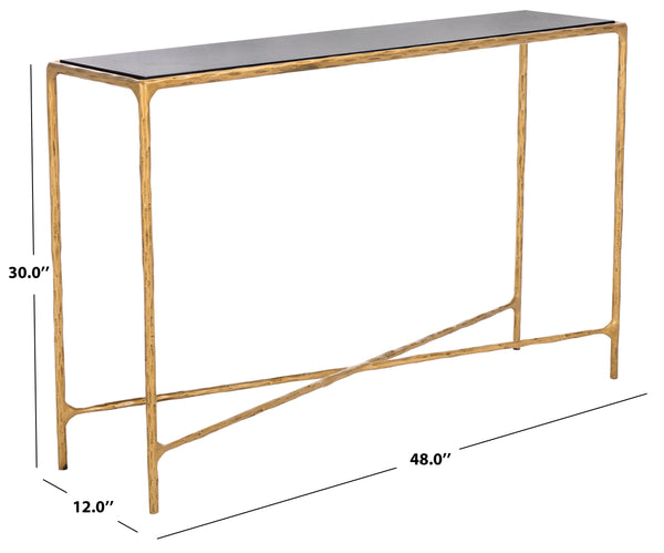Safavieh Jessa Console Table - Exquisite Brass Frame With Sleek Black Marble Top For Elegant Interiors Brass ,Black Forged Metal ,Black Marble ,Wood Sfv9502f