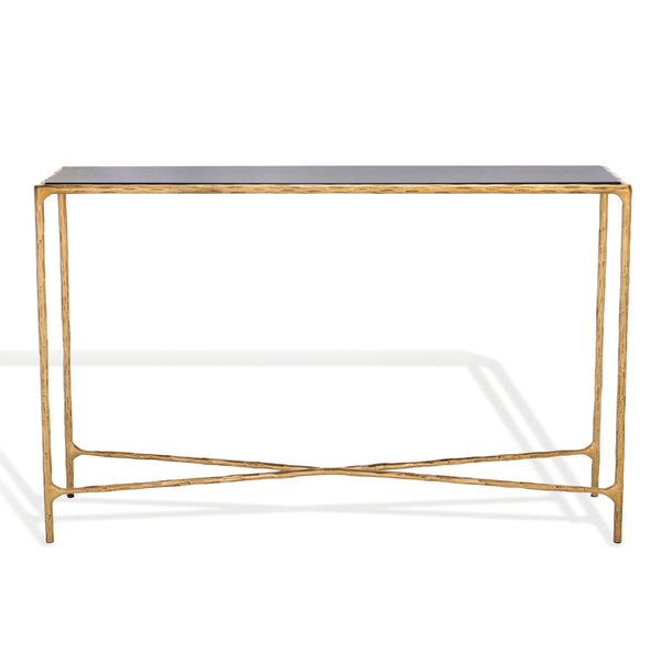 Safavieh Jessa Console Table - Exquisite Brass Frame With Sleek Black Marble Top For Elegant Interiors Brass ,Black Forged Metal ,Black Marble ,Wood Sfv9502f