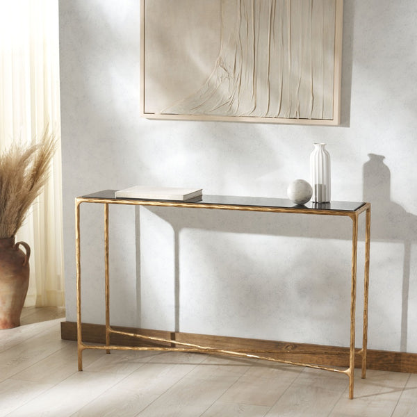 Safavieh JESSA Stylish Forged Metal Rectangle Console Table - Black Marble & Brass Frame for Modern Elegance SFV9502F