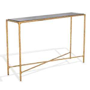 Safavieh Jessa Console Table - Exquisite Brass Frame With Sleek Black Marble Top For Elegant Interiors Brass ,Black Forged Metal ,Black Marble ,Wood Sfv9502f