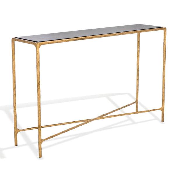 Safavieh Jessa Console Table - Exquisite Brass Frame With Sleek Black Marble Top For Elegant Interiors Brass ,Black Forged Metal ,Black Marble ,Wood Sfv9502f