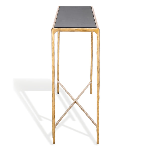 Safavieh Jessa Console Table - Exquisite Brass Frame With Sleek Black Marble Top For Elegant Interiors Brass ,Black Forged Metal ,Black Marble ,Wood Sfv9502f