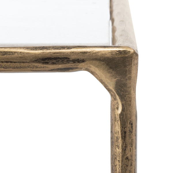 Safavieh JESSA Forged Metal Square End Table - Industrial Elegance with Marble Top and Wood Accents White / Brass SFV9503C
