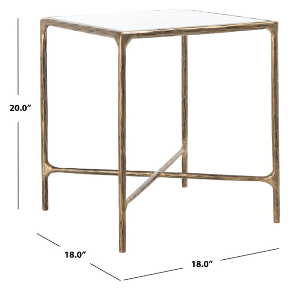 Safavieh JESSA Forged Metal Square End Table - Industrial Elegance with Marble Top and Wood Accents White / Brass SFV9503C