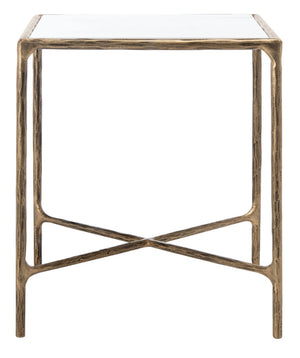 Safavieh JESSA Forged Metal Square End Table - Industrial Elegance with Marble Top and Wood Accents White / Brass SFV9503C