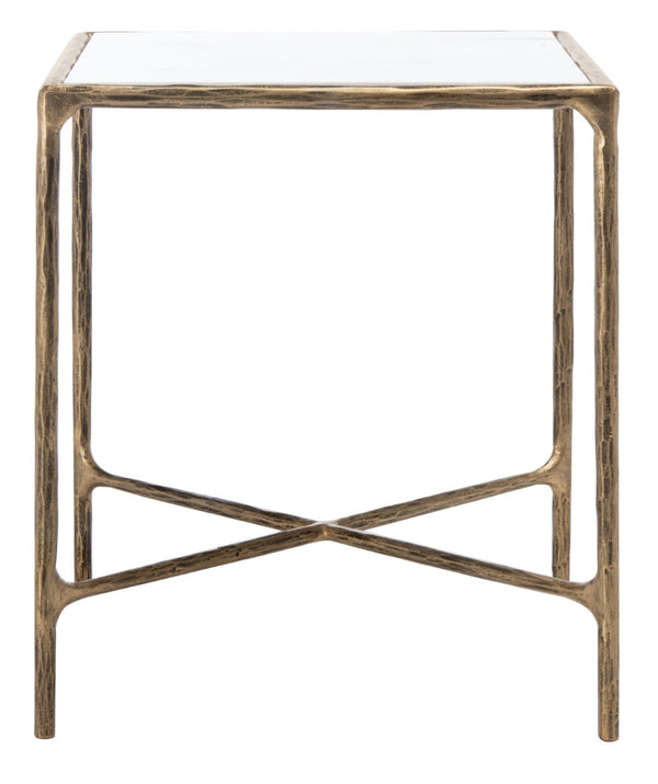 Safavieh JESSA Forged Metal Square End Table - Industrial Elegance with Marble Top and Wood Accents White / Brass SFV9503C