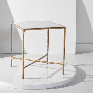 Safavieh JESSA Forged Metal Square End Table - Industrial Elegance with Marble Top and Wood Accents White / Brass SFV9503C