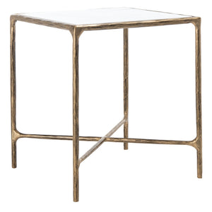 Safavieh JESSA Forged Metal Square End Table - Industrial Elegance with Marble Top and Wood Accents White / Brass SFV9503C