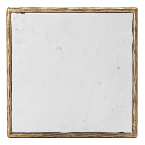 Safavieh JESSA Forged Metal Square End Table - Industrial Elegance with Marble Top and Wood Accents White / Brass SFV9503C