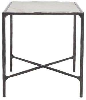 Safavieh JESSA Forged Metal Square End Table - Industrial Elegance with Marble Top and Wood Accents Black / White SFV9503D