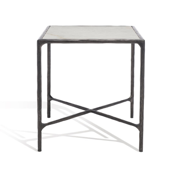 Safavieh JESSA Forged Metal Square End Table - Industrial Elegance with Marble Top and Wood Accents Black / White SFV9503D
