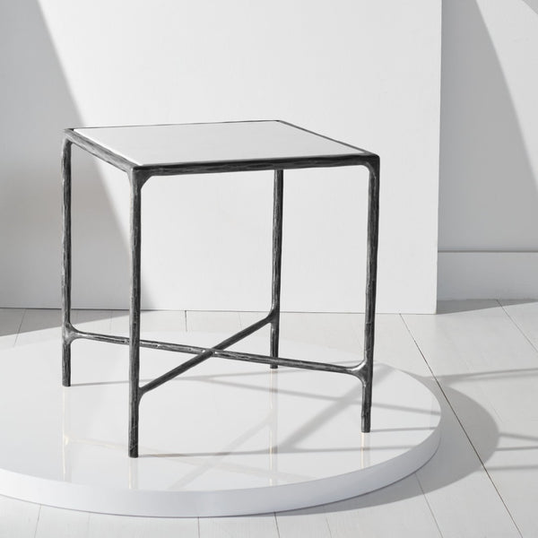 Safavieh JESSA Forged Metal Square End Table - Industrial Elegance with Marble Top and Wood Accents Black / White SFV9503D