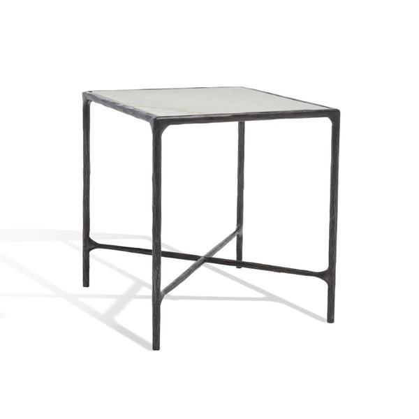 Safavieh JESSA Forged Metal Square End Table - Industrial Elegance with Marble Top and Wood Accents Black / White SFV9503D