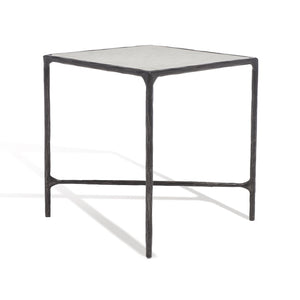 Safavieh JESSA Forged Metal Square End Table - Industrial Elegance with Marble Top and Wood Accents Black / White SFV9503D