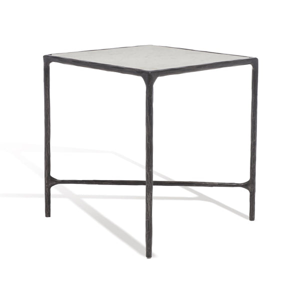 Safavieh JESSA Forged Metal Square End Table - Industrial Elegance with Marble Top and Wood Accents Black / White SFV9503D