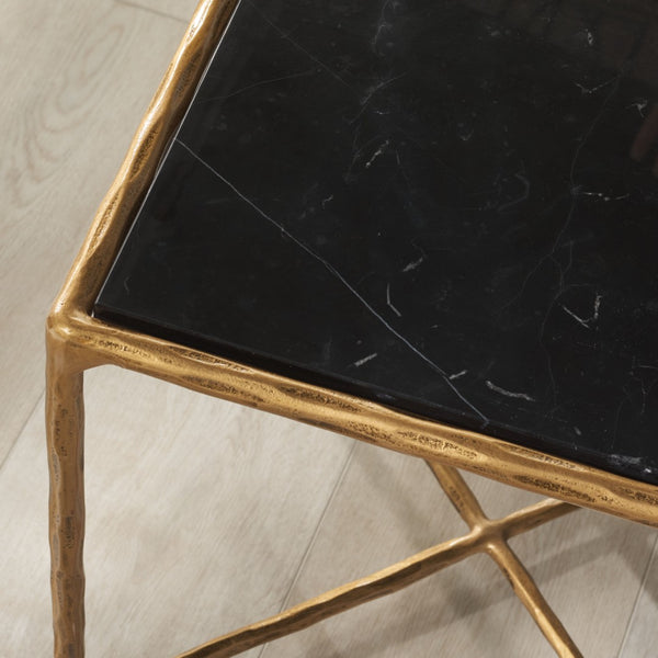 Safavieh JESSA Contemporary Brass & Black Marble Square End Table - Stylish Accent for Living Spaces SFV9503F