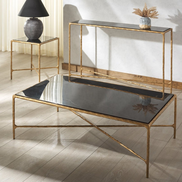 Safavieh JESSA Rectangle Coffee Table - Brass Frame & Black Marble Top for Modern Luxe Living Spaces SFV9500F