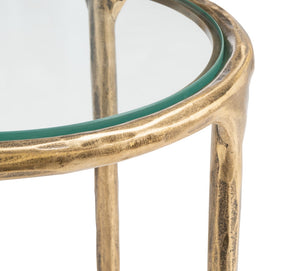 Safavieh JESSA Forged Metal Tall Round End Table – Elegant Glass Top, Modern Design for Stylish Living Spaces Brass SFV9504A