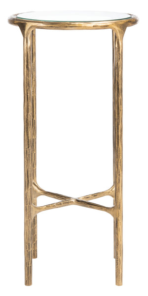 Safavieh JESSA Forged Metal Tall Round End Table – Elegant Glass Top, Modern Design for Stylish Living Spaces Brass SFV9504A