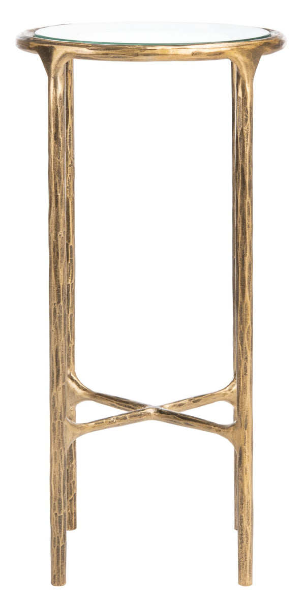 Safavieh JESSA Forged Metal Tall Round End Table – Elegant Glass Top, Modern Design for Stylish Living Spaces Brass SFV9504A