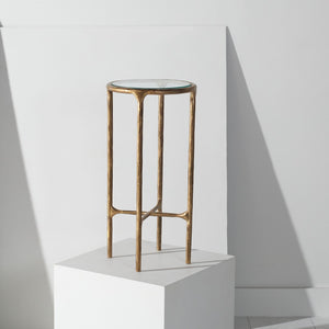 Safavieh JESSA Forged Metal Tall Round End Table – Elegant Glass Top, Modern Design for Stylish Living Spaces Brass SFV9504A