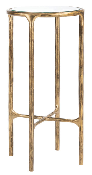 Safavieh JESSA Forged Metal Tall Round End Table – Elegant Glass Top, Modern Design for Stylish Living Spaces Brass SFV9504A