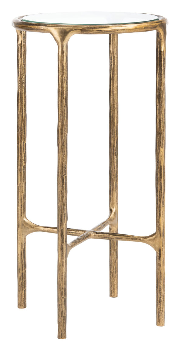 Safavieh JESSA Forged Metal Tall Round End Table – Elegant Glass Top, Modern Design for Stylish Living Spaces Brass SFV9504A