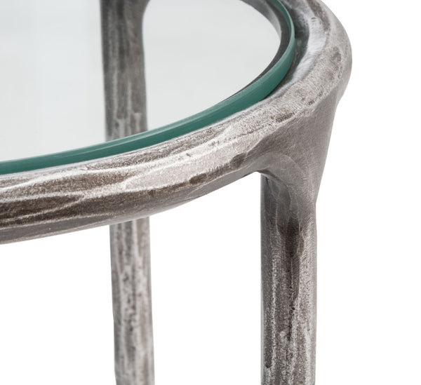 Safavieh JESSA Forged Metal Tall Round End Table – Elegant Glass Top, Modern Design for Stylish Living Spaces Silver SFV9504B