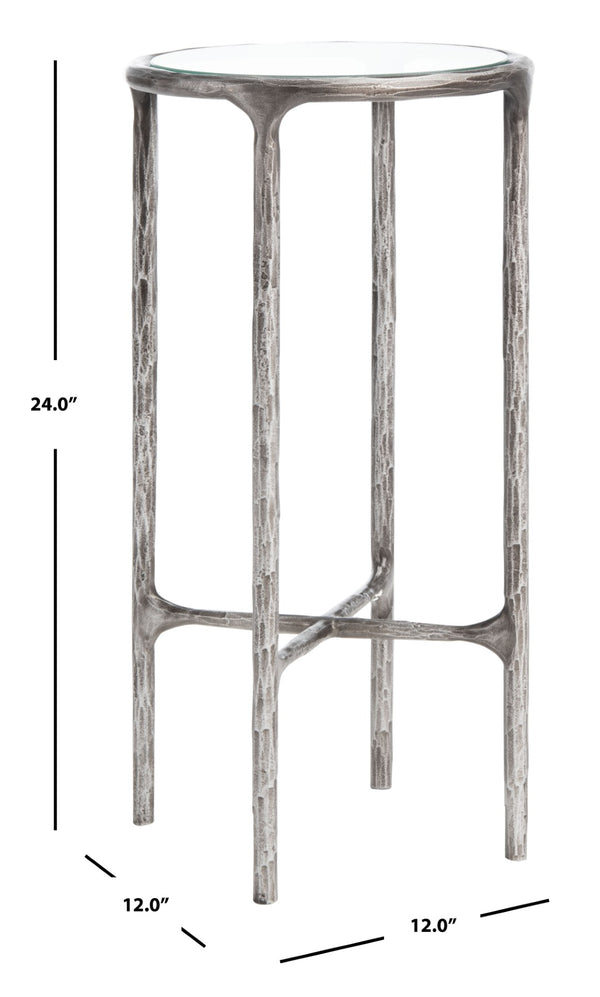 Safavieh JESSA Forged Metal Tall Round End Table – Elegant Glass Top, Modern Design for Stylish Living Spaces Silver SFV9504B