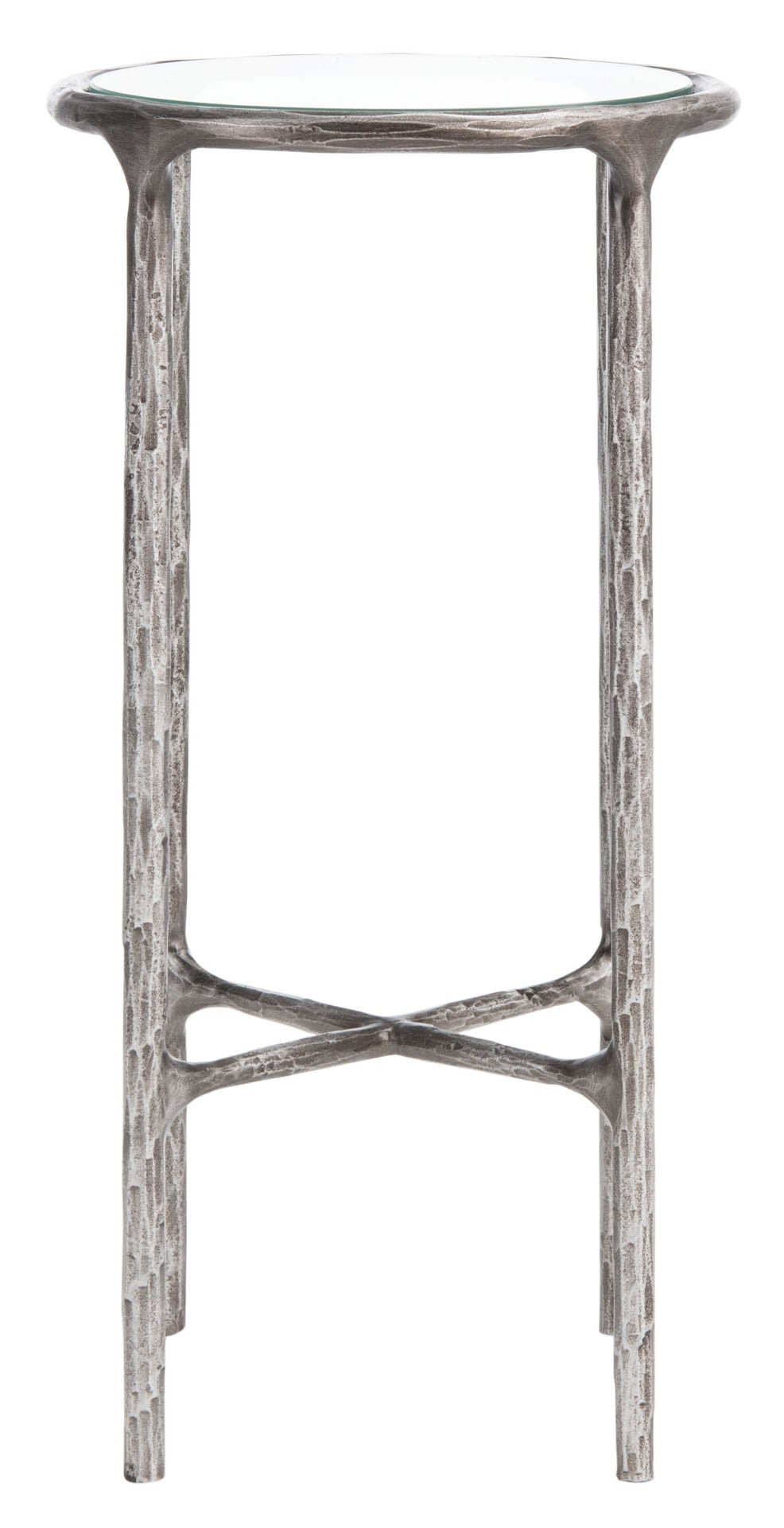Safavieh JESSA Forged Metal Tall Round End Table – Elegant Glass Top, Modern Design for Stylish Living Spaces Silver SFV9504B