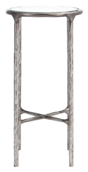 Safavieh JESSA Forged Metal Tall Round End Table – Elegant Glass Top, Modern Design for Stylish Living Spaces Silver SFV9504B